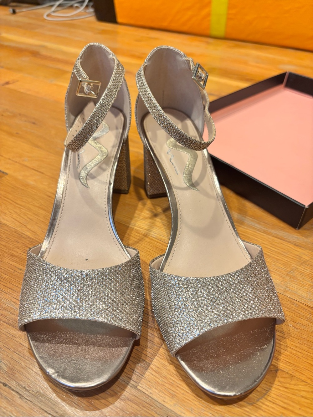 Nina Sparkle Block Heel Sandals in Gold